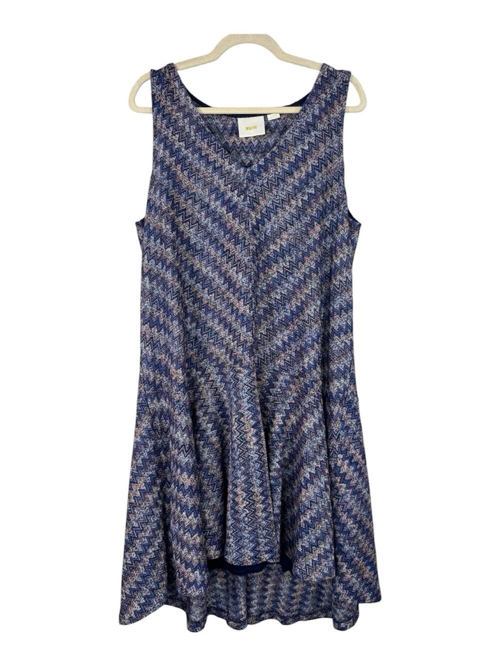 Maeve Blue Pink Zig Zag High Low Dress Womens XL Boho Casual Anthropologie Mini